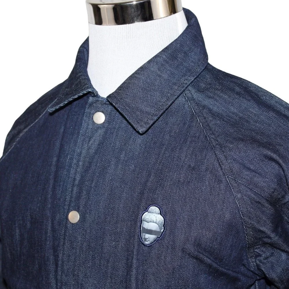 Streetwear Denim Blue Jean Large Hip Hop Embroidered Buddha Jacket Urban FMACM - Picture 8 of 11